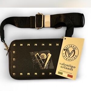 Valentino Orlandi Studded Crossbody Bag Black Gold Hardware NWT Belt Bag